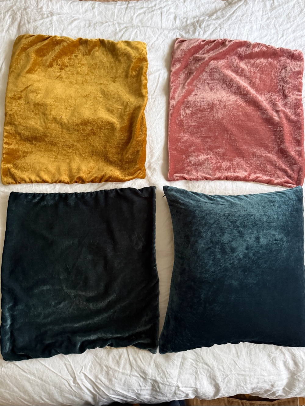 4 West Elm Velvet Throw Pillow Covers in Gold, Rose, and Navy
